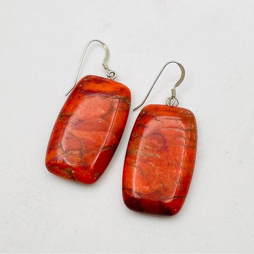 Handcrafted Red Jasper Rectangular Stone Pierced … - image 3